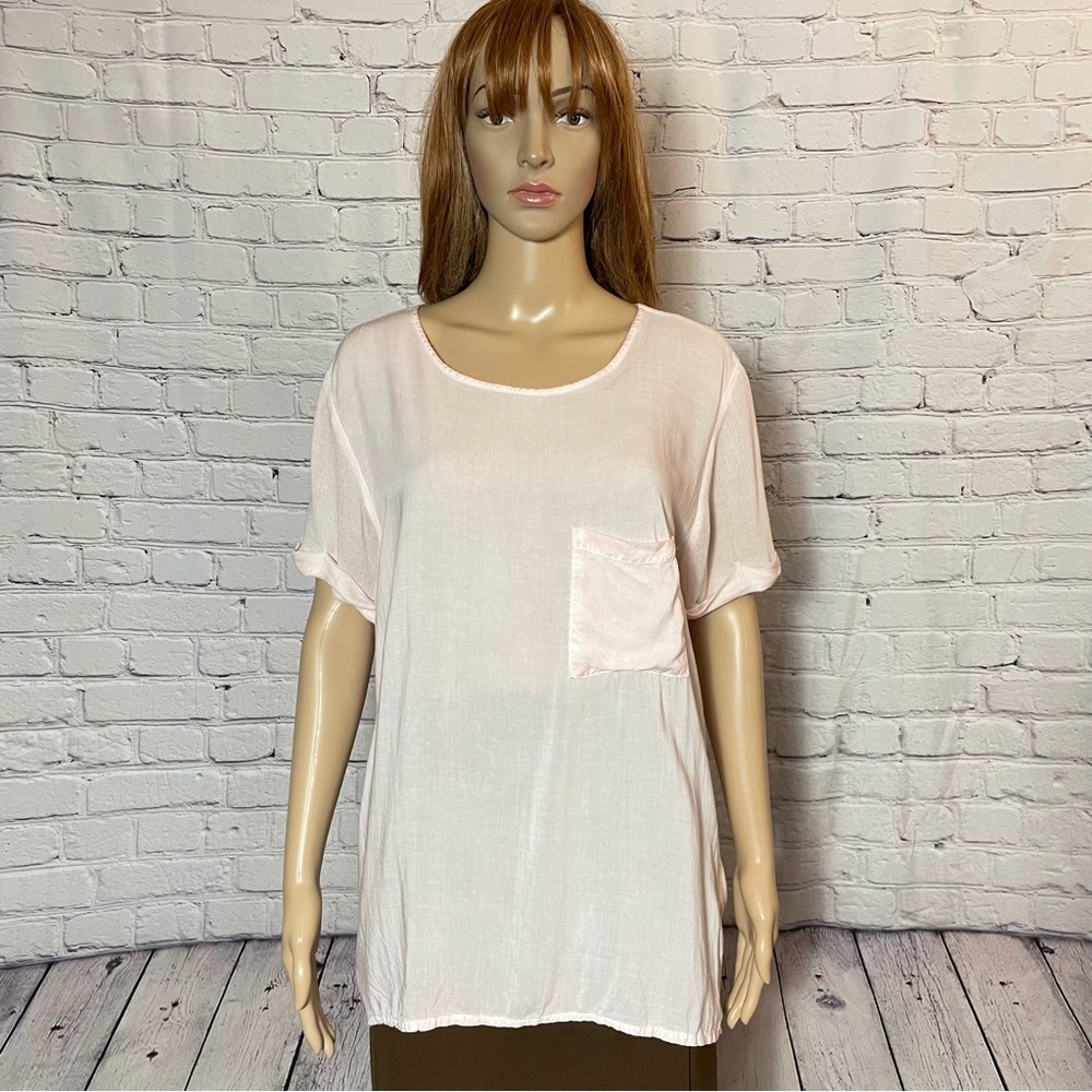 NWT New Tina + Jo Pink Short Sleeve Hi-Low Top Size S